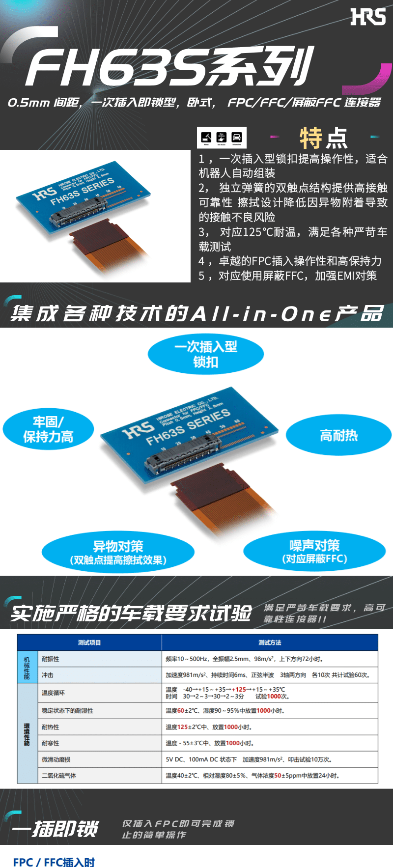 【產(chǎn)品推薦】一插即鎖，2觸點，支持125℃連接器-FH63S系列